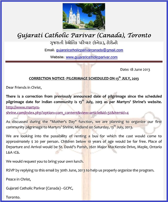 Pilgrimage Invitation-Correction Notice